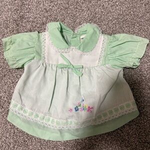Vintage Mini Togs Green Nannette Baby Doll Dress with Floral Embroidery Newborn
